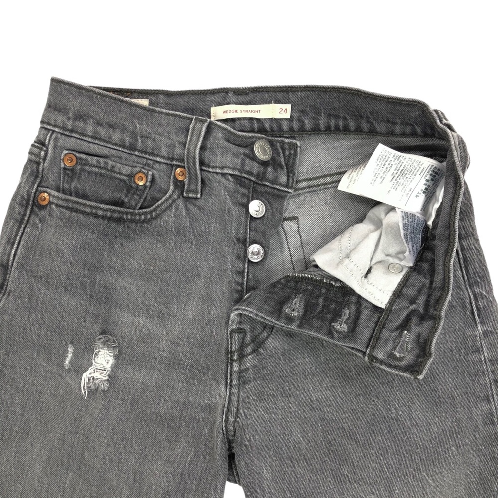 Levi's Wedgie Straight Jean Women Size 24 24X25.5 Gray Mid Rise Distress Raw Hem - Picture 4 of 12